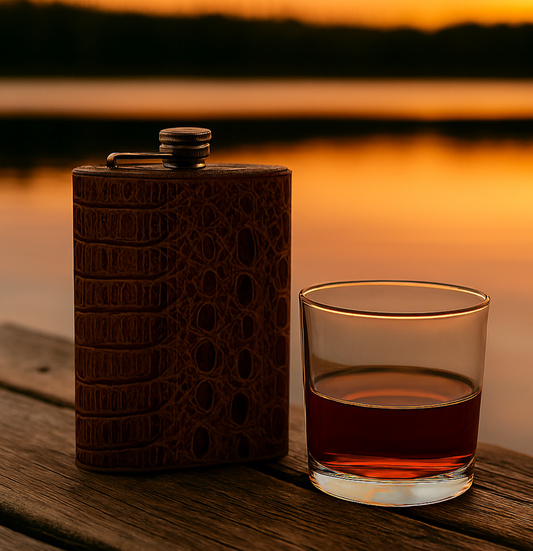 Healy Leather Embossed Flask 10oz